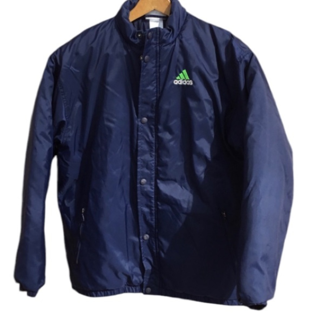 Adidas Boys Navy Blue and Neon Green Winter Coat Size XL